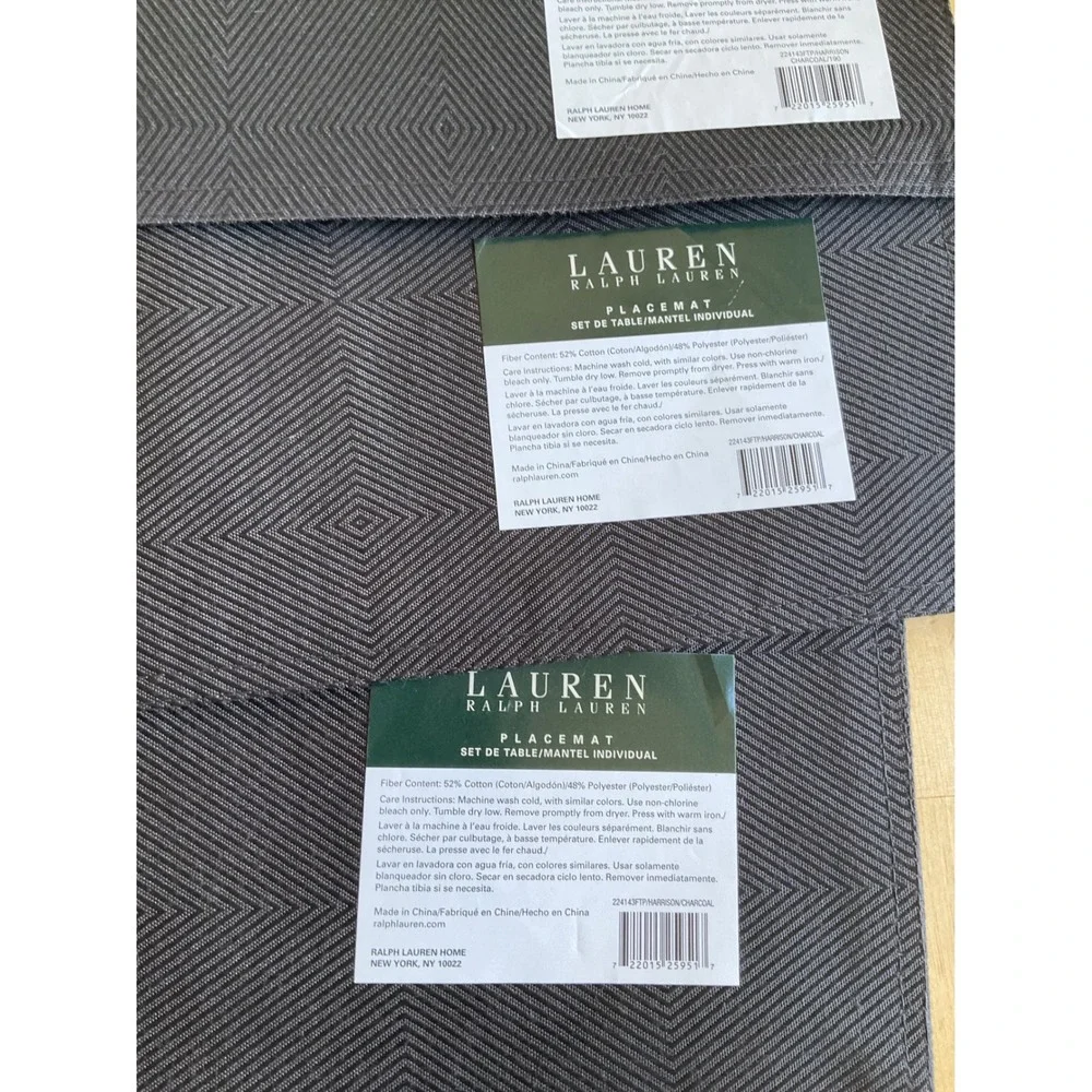 Lauren Ralph Lauren Harrison Charcoal Placemat Set of 5 Diamond Jacquard Grey